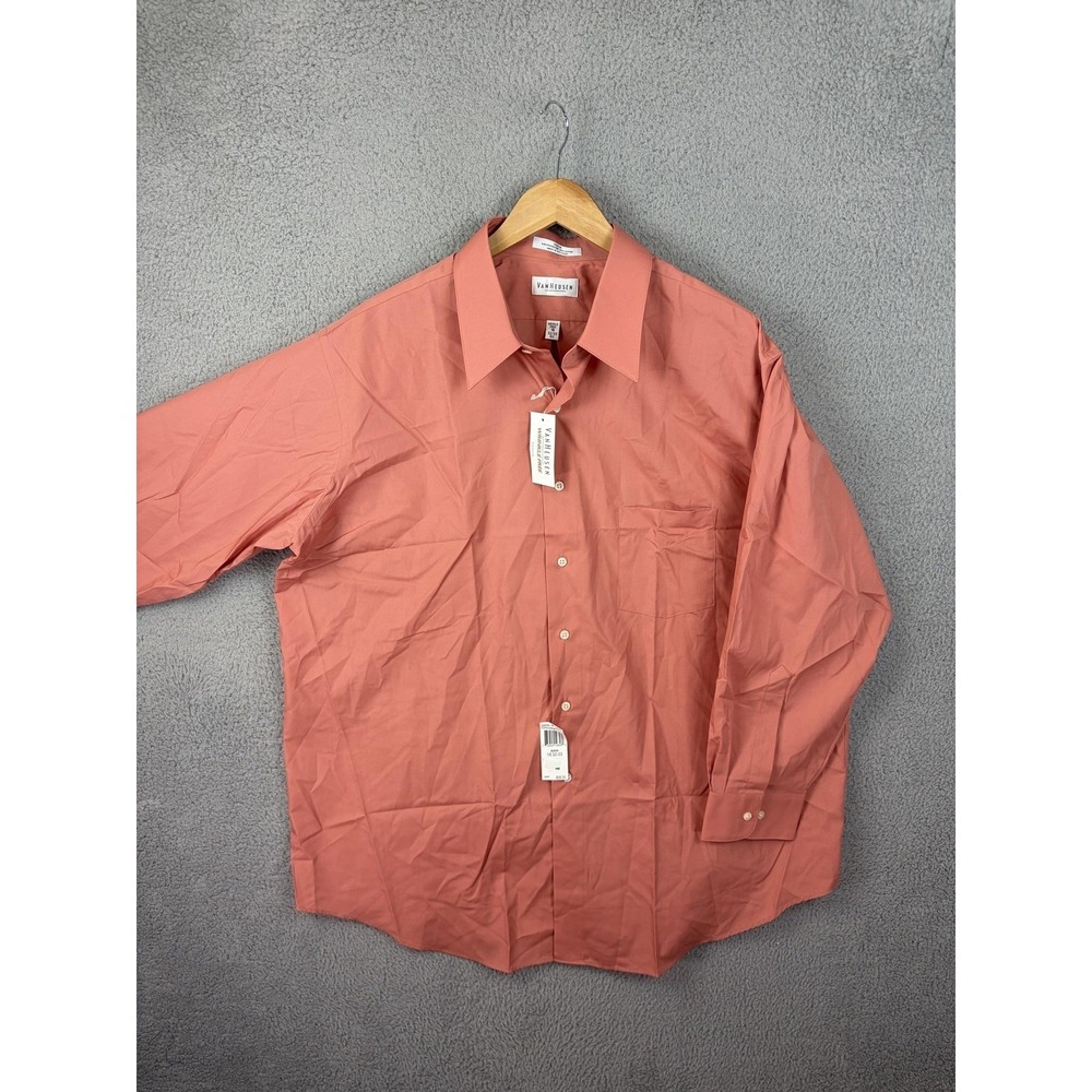 Van Heusen Dress Shirt Mens 18 32/33 Pink Wrinkle Free Big Long Sleeve Men New